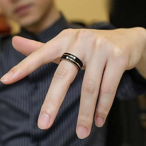 Men's 8mm Tungsten Black Gold Groove Line CZ Comfort-Fit Wedding Band